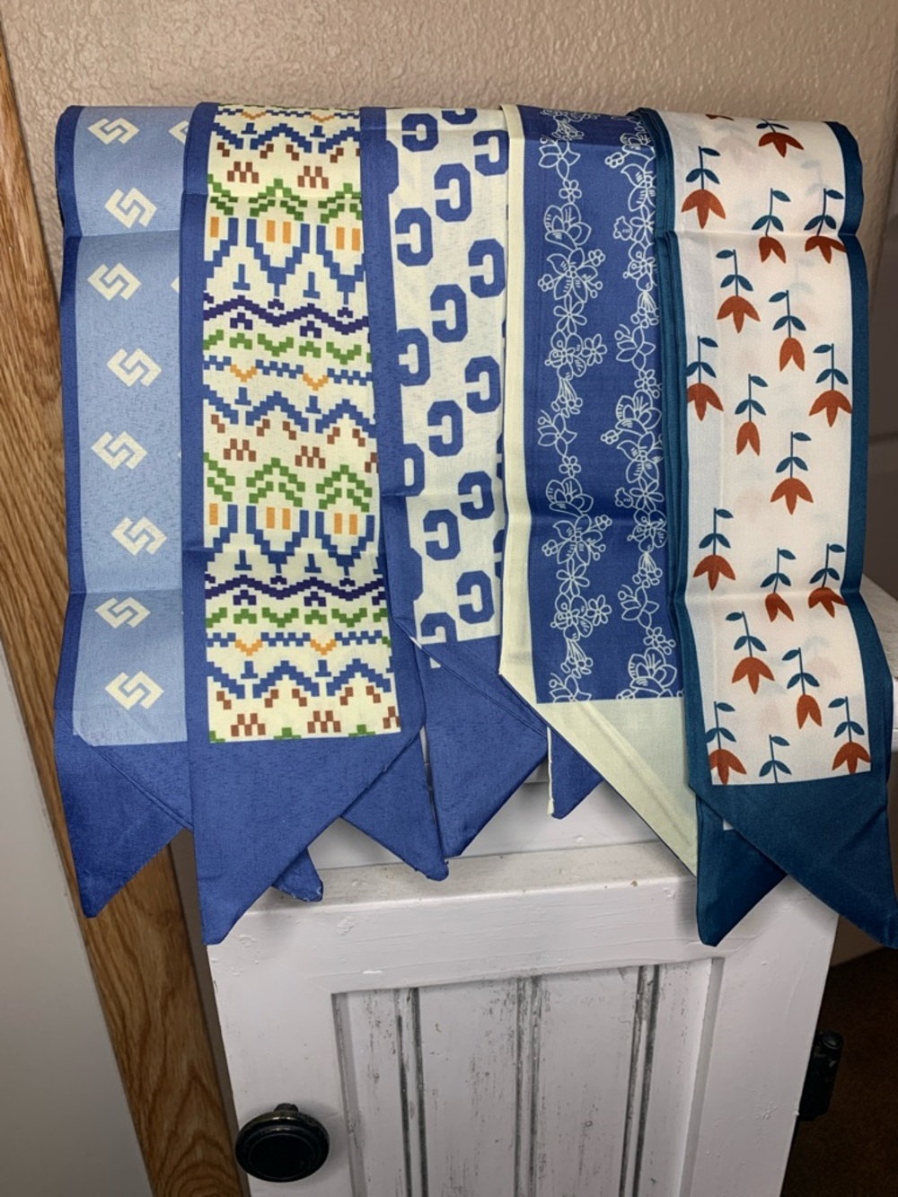 BLUE Print Skinny Scarf Set Accessory in Floral, Geometric, Letter & Boho